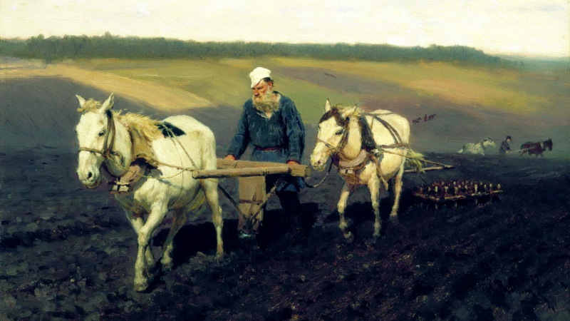 Илья Репин «Пахарь Л. Н. Толстой на пашне», 1887 год