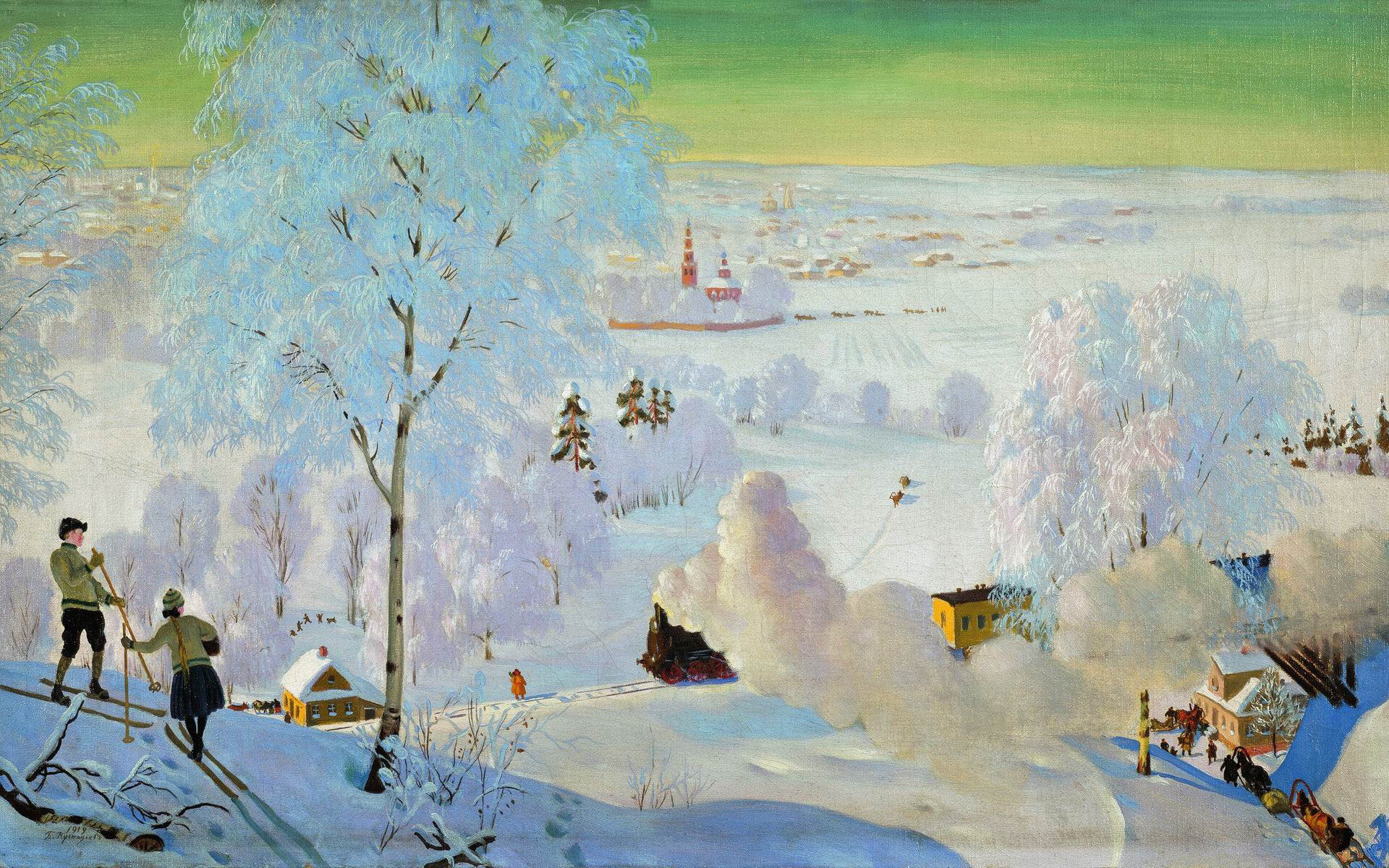 Кустодиев Борис Михайлович пейзаж зима