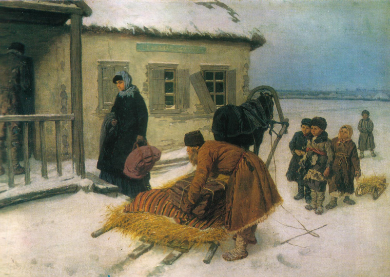 Константин Трутовский «Приезд учительницы», 1889 год 
