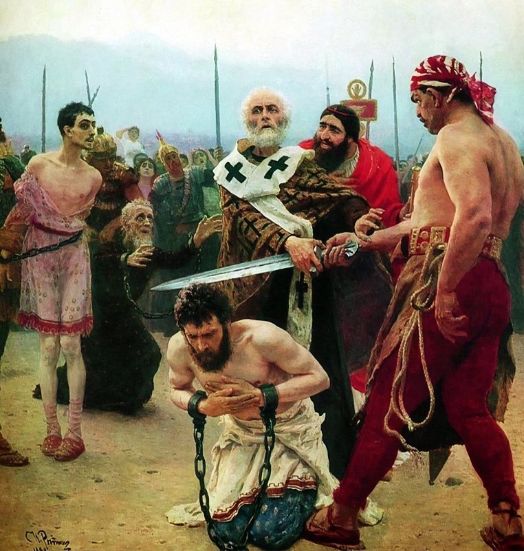 Илья Репин «Николай Мирликийский избавляет от смерти трёх невинно осуждённых», 1888 год