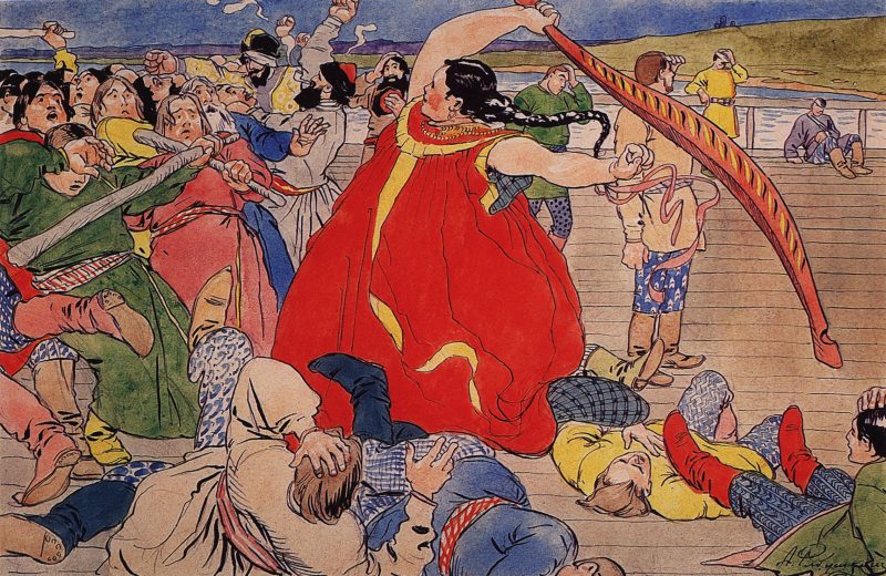 Андрей Рябушкин «Девушка-чернавушка побивает мужиков новгородских», 1898 год