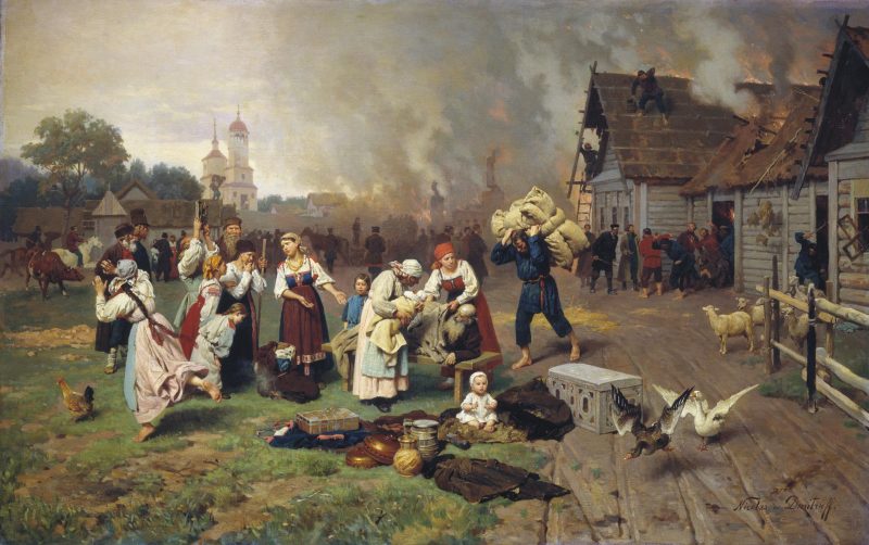 Николай Дмитриев-Оренбургский «Пожар в деревне», 1879 год