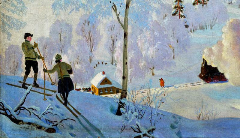 Борис Кустодиев «Лыжники», фрагмент