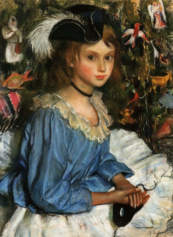 Зинаида Серебрякова «Катя в голубом у ёлки», 1922 год