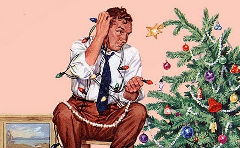 Аль Брюле «Мужчина, запутавшийся в рождественских украшениях», фрагмент