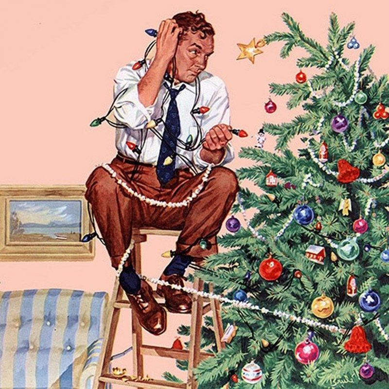 Аль Брюле «Мужчина, запутавшийся в рождественских украшениях», 1953 год