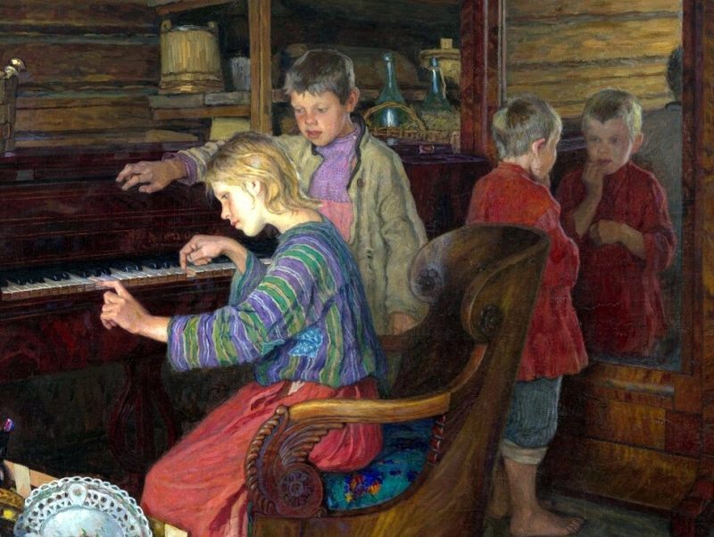 Николай Богданов-Бельский «Дети за пианино», фрагмент