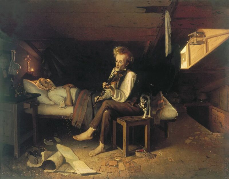 Пётр Косолап «Сумасшествие (Безумный скрипач у тела умершей матери)», 1863 год